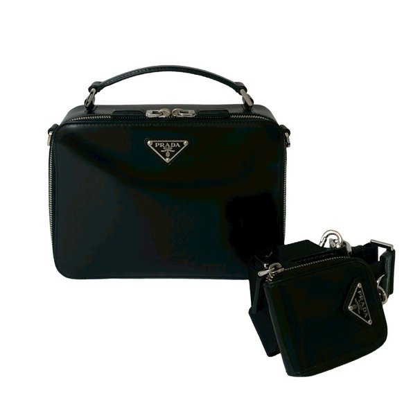 PRADA Prada Brick Brushed Triangle Logo Hardware Leather Genuine 2-Way Handba... - Picture 1 of 10